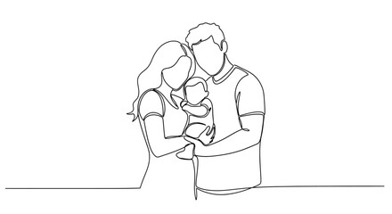 Family Portrait of Mother Father and Baby.