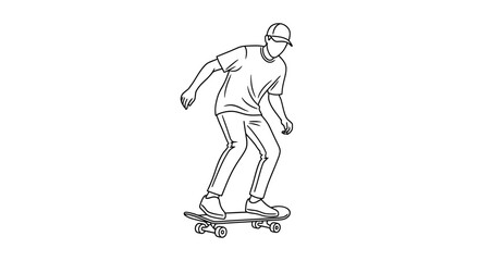 Fototapeta premium Man Skateboarding Illustration Simple Line Art.