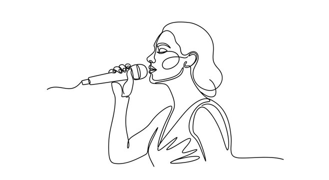 Woman Singing into a Microphone.