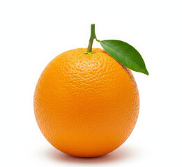 Fresh whole orange fruit with green leaf isolated on white background