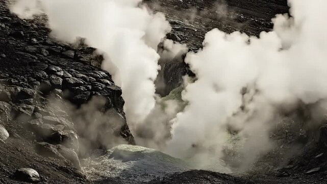 Fumarole Volcanic Steam Vents Geothermal Activity in Rocky Landscape