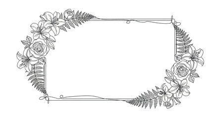 Floral Frame with Roses and Leaves.