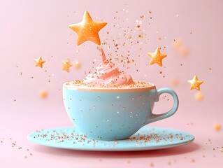 Fantasievolle Tasse mit magischem Farbschwall
