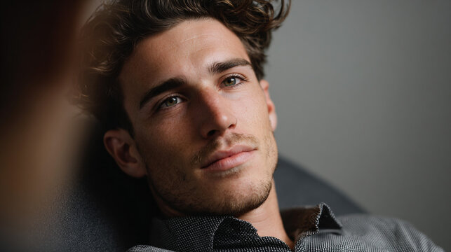 Young man during hypnosis session with psychologist.