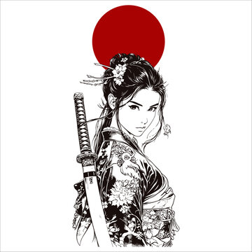 Japanese geisha kimono artwork vector illustration