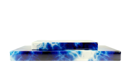 Two tiered display stands with blue and white marble pattern