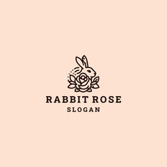 Obraz premium Rabbit rose logo vector icon illustration