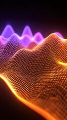 Colorful abstract waveform with glowing mesh grid in dark background