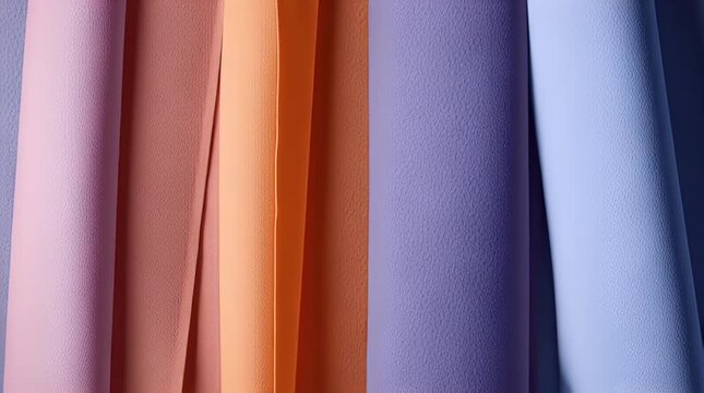Swathes of draped, textured fabric in pink, orange, and purple tones, showcasing the material's surface detail