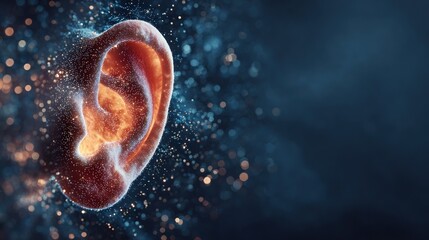 Abstract cosmic ear with swirling particles and glowing light effects
