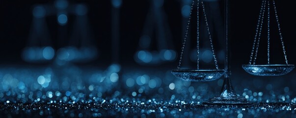 Abstract blue scales of justice in glittering light