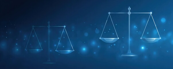 Abstract blue justice scale balance with bokeh light effect