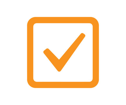 The striking orange checkmark icon is displayed inside a solid square border, symbolizing successful completion.
