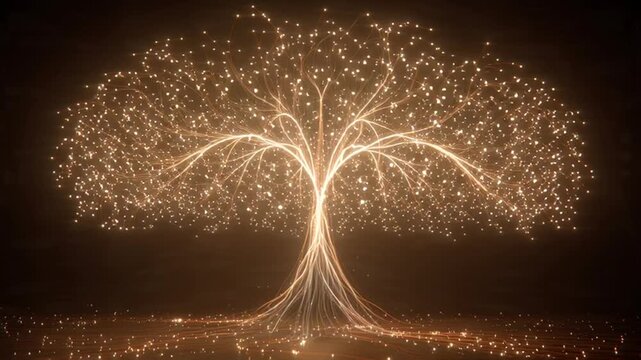 Glowing tree with sparkling lights on dark background