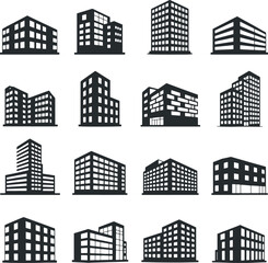 Fototapeta premium Modern Building Icons Set for City Architecture, Real Estate and Urban Design