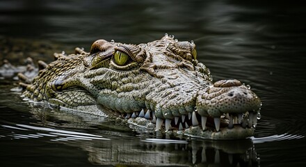 Fototapeta premium Close-up of a Crocodiles Head Emerging from the Water.