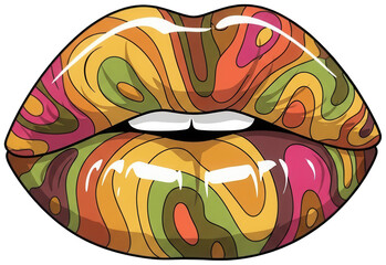 Psychedelic lips png Colorful mouth cutout Groovy lipstick png Retro smile cutout Vibrant grin png Abstract pout cutout Trippy teeth png Funky kiss cutout isolated transparent background image