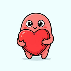 Fototapeta premium Cartoon Character Holding Heart Shape Object.