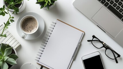 Professional Workspace Desk With Notebook And Empty Copy Space