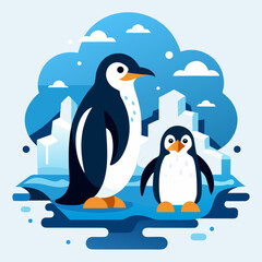 Obraz premium Two Penguins Standing on Iceberg in Blue Winter Scene