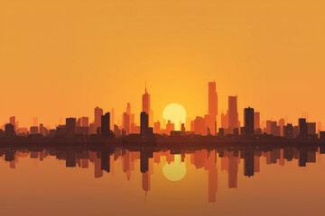 Obraz premium Sunset over a cityscape with reflections