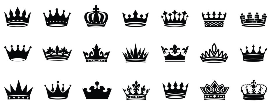 Crown king mega icon set. Royal crown symbol collection .Crown icon set.  Vector simple crown icon collection. line crown icon. vector illustration