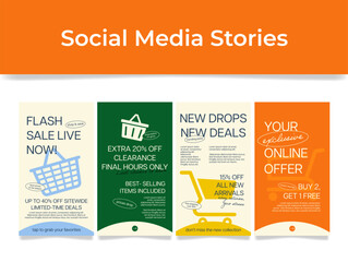 A vector template for social media stories featuring various promotional offers and discounts is available for sale.