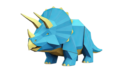 Blue Geometric Triceratops Sculpture