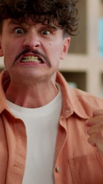 Portrait stressed Caucasian business man feeling rage furious yelling looking at camera businessman yell scream angry male guy screaming in office entrepreneur shouting rude overworked manager shout