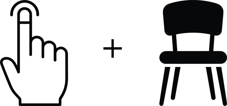 Touch gesture and chair icon combination representing interaction selection seating interface concept isolated vector illustration design symbols