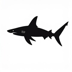 Black Silhouette of a Great White Shark Underwater White Background Clean Minimalist Design