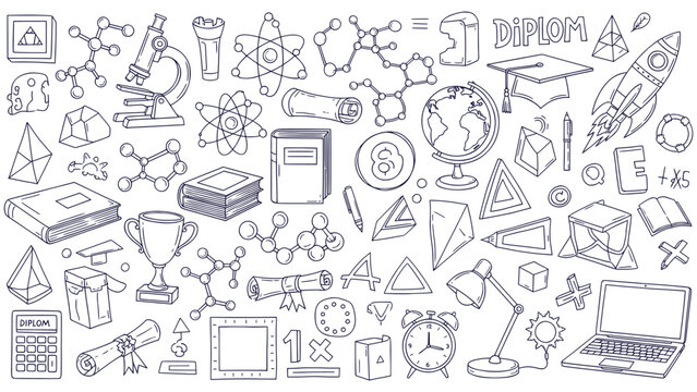 Detailed Hand Drawn Sketch Academic Science Education Technology Laboratory Vector Doodle Set