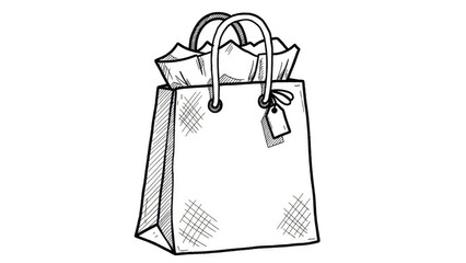 Handdrawn Gift Bag With Tag On Black Background