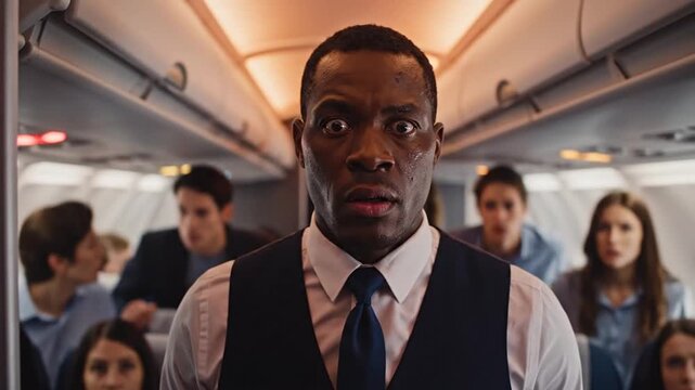 Terrified Flight Attendant Reacts to Sudden Mid-Air Emergency Amidst Panicked Passengers