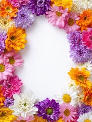 Obraz premium Floral frame background with decorative flowers and leaves. Elegant flower border composition for invitations, greeting cards, banners and design projects.