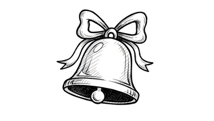 Handdrawn Christmas Bell With Bow Outline On Black