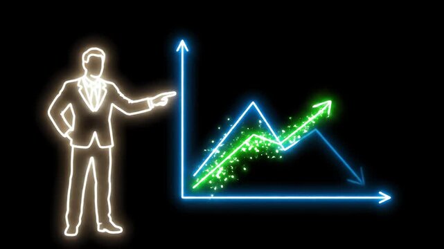 Business Neon Graphs and Leader Pointing to Trends.