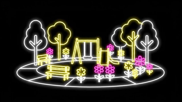Neon Night Park Playground Silhouette Lights.