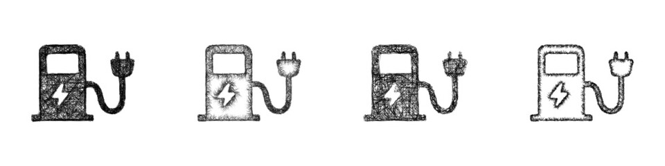 Sketch ev charging station icon design set