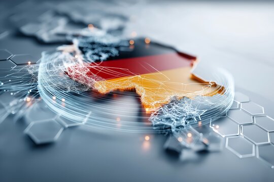 Abstract cracked Germany map symbolizing economic uncertainty instability financial pressure and fragile outlook in challenging political times
