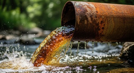 Environmental Pollution Industrial Waste Discharge into a Clean River Ecosystem
