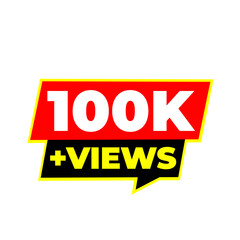 Fototapeta premium 100K creator milestone emblem, audience achievement badge, online reach icon, viral success label, content analytics sticker, digital recognition png