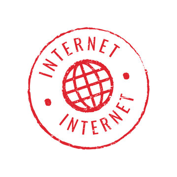 circular red grunge rubber stamp with internet text and global world icon for technology connectivity