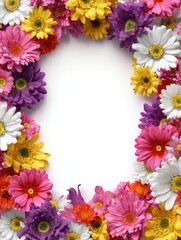 Obraz premium Floral frame background with decorative flowers and leaves. Elegant flower border composition for invitations, greeting cards, banners and design projects.