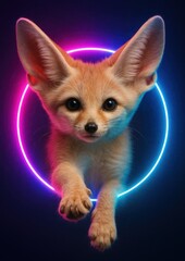 Fototapeta premium Fennec fox neon glow wallpaper.