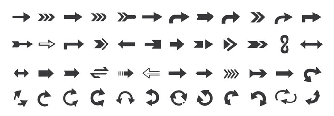 Naklejka premium arrow icon set with black vector arrows, cursor symbols, modern simple direction signs, and right pointing pointers for web and graphic design