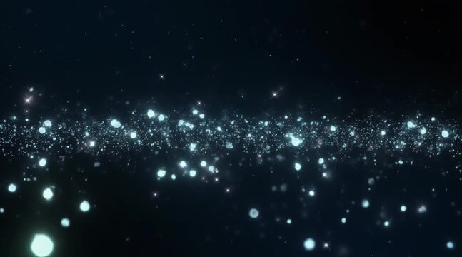 Ethereal glowing particles drift and sparkle in a dark cosmic expanse creating a magical and
