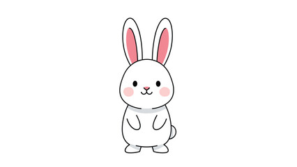 Simple illustration of a cute white rabbit with pink cheeks standing on its hind legs against a plain white background.