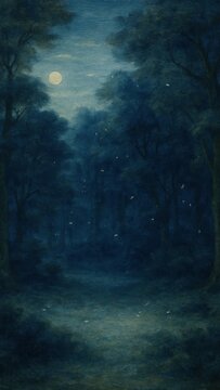Mystical moonlit forest scene