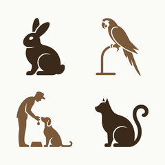 Pet animals and care vector silhouettes